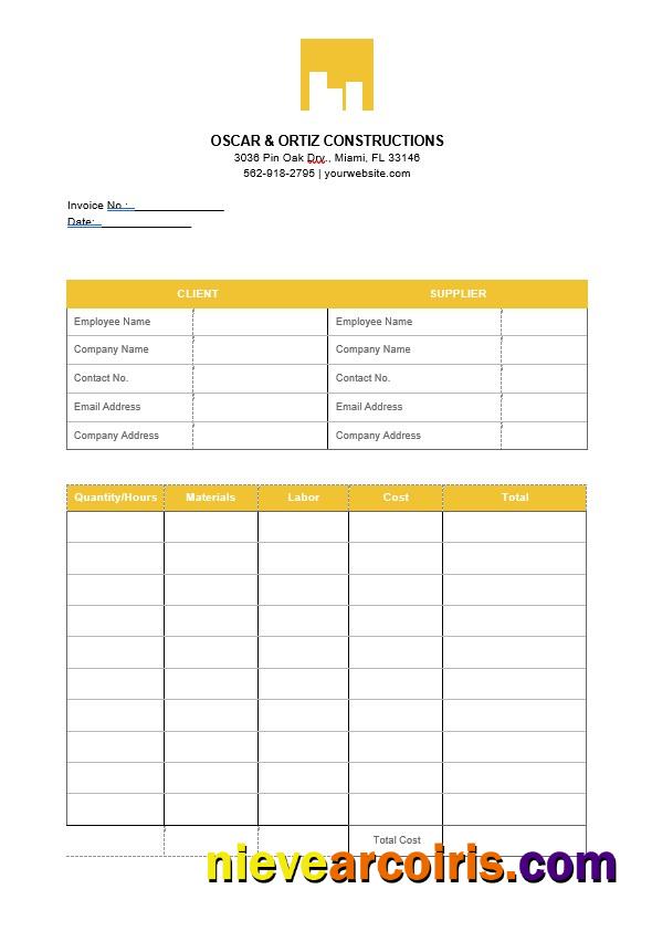 Printable Construction Invoice